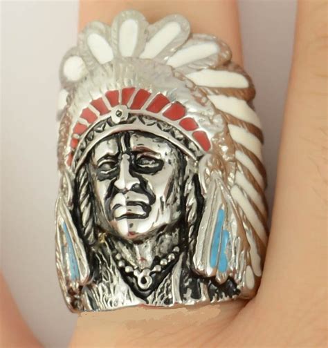 Men S Stainless Steel Indian Head Dress Biker Ring Sizes 10 16 Biker Jewelry Rings Bracelets