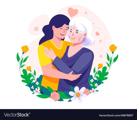 Happy Adult Daughter Hugging Her Old Mother Vector Image