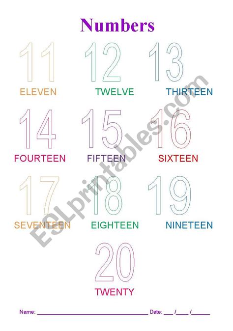 Numbers 11 20 Esl Worksheet By Vrobertshaw