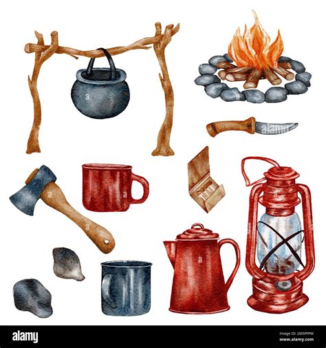 Watercolor Camping Clipart Hand Drawn Wild Camping Illustration