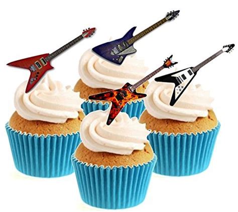 12 X Novelty Rock Guitar Mix Edible Standup Wafer Paper Cake Toppers N2