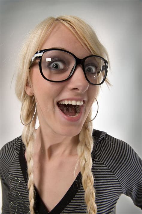 Girl With Glasses Looks Like As Nerdy Girl Humor Stock Image Image