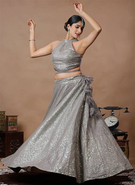 Grey Organza Embroidered Lehengas Ghbs02307806