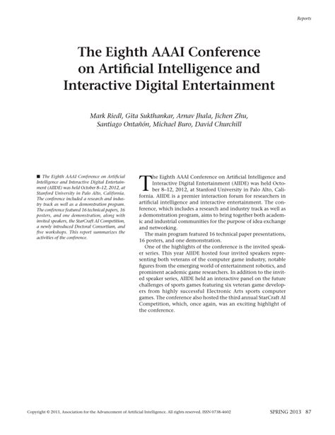 Pdf The Eighth Aaai Conference On Artificial Intelligence And