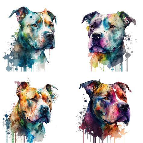 Pitbull Art Print Pitbull Watercolor Clipart Watercolor Dog Clipart