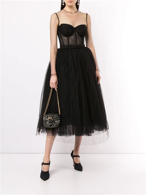 Dolce And Gabbana Vestido Com Tule Preto Farfetch Br