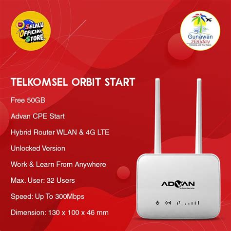 Jual Telkomsel Orbit Start Life Free 50Gb Wifi 4G Always On Advan