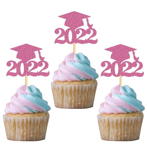 Buy Pack Pink Glitter Graduation Cap Cupcake Toppers Class Of