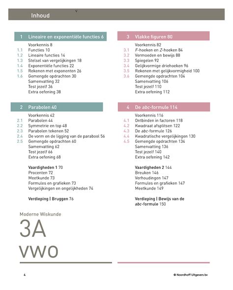 Inhoudsopgave Moderne Wiskunde E Vwo Leerboek A V Moderne