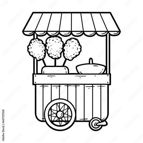 Cotton candy stand food hand-drawn outline sketch illustration Stock ...