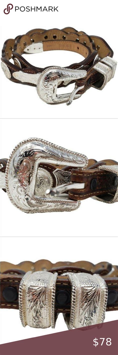 Tony Lama Scalloped Hand Tooled Silver Concho Belt Concho Belt Tony