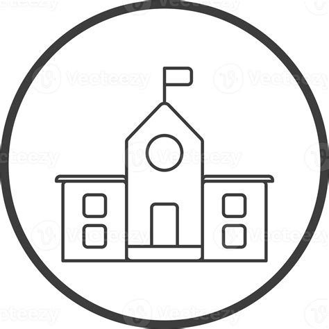 School Icon In Thin Line Black Circle Frames Png