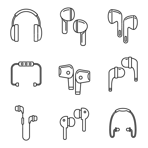 Wireless Earbud Vector Hd Images Personal Wireless Earbuds Icons Set