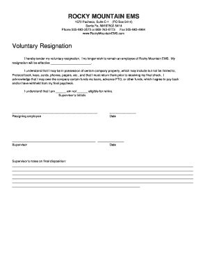 Fillable Online Voluntary Resignation Rockymountainems Fax Email