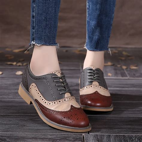 2016 Genuine Leather Shoes Women Brogues Oxfords Flat Heels Round Toe