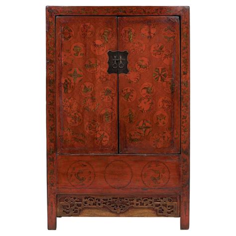 Tibetan Painted Red Lacquer Cabinet C At Stdibs