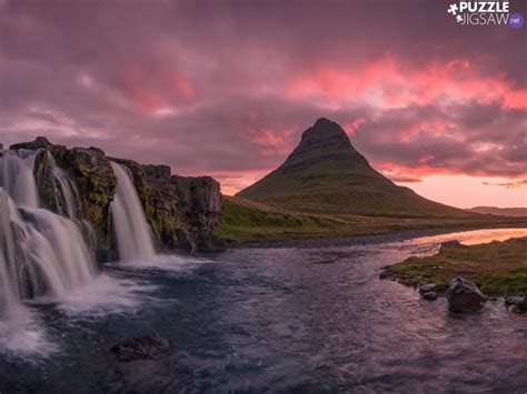 Kirkjufell Mountain Kirkjufellsfoss Waterfall Sunrise Iceland River