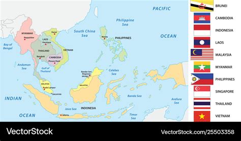 Association Southeast Asian Nations Asean Map Vector Image