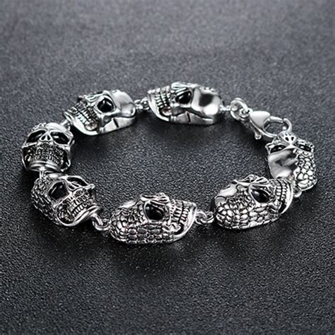 Punk Cm Long Skull Bracelets For Men Stainless Steel Halloween Skull