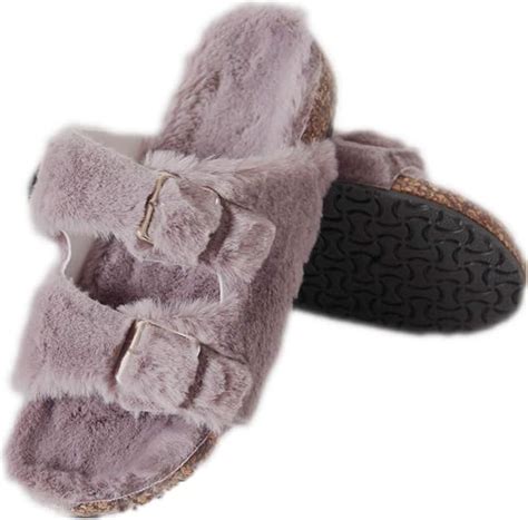 Saralis Womens Furry Slippers Fur Slippers Fuzzy Slides Two Buckle