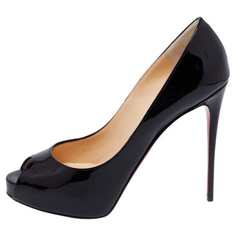 Christian Louboutin Black Patent Leather Very Prive Peep Toe Platform Pumps For Sale At 1stdibs