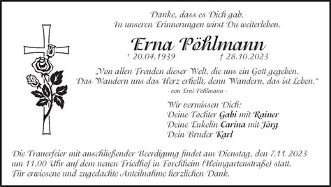 Erna Pöhlmann Traueranzeige trauer inFranken de