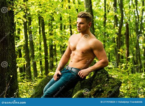 Male Bare Torso Outdoor Handsome Masculine Man Muscular Guy With