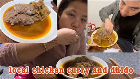 Cooking And Eating Local Chicken Curry With Dhidoजाडोमा तातातो लोकल कुखुराको मासु संग ढिढो