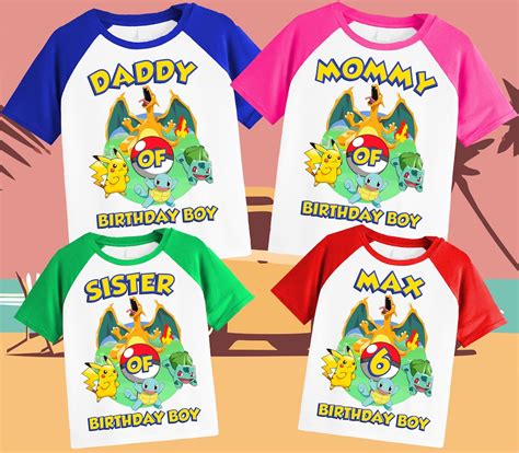 Pikachu Family Personalized Shirt Birthday Custom Tshirt Unisex Kids Birthday Girl Birthday Boy ...