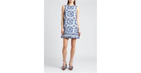 Dolce And Gabbana Tile Print Brocade Mini Dress In Blue Lyst