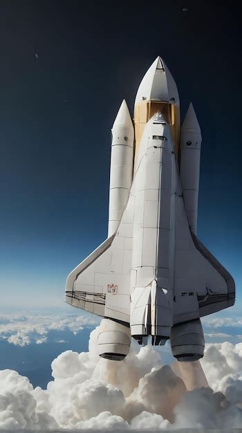 Premium Photo A Space Shuttle Flying Through The Clouds With A Moon