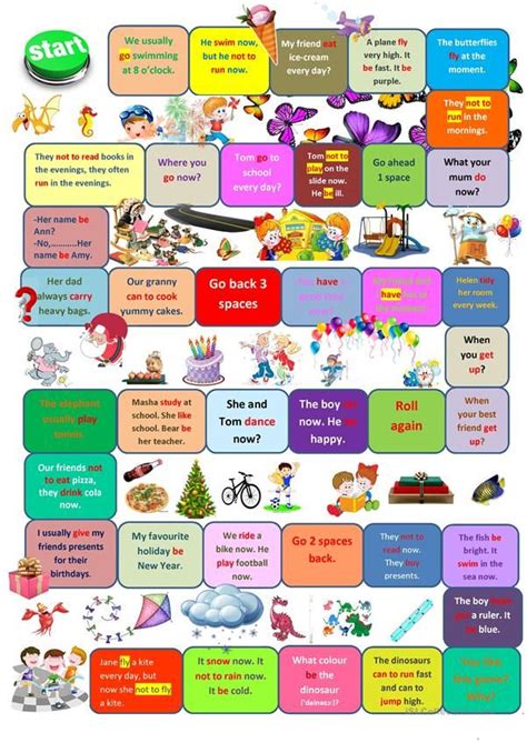 Board Game Present Simple Vs Present Continuous English Esl
