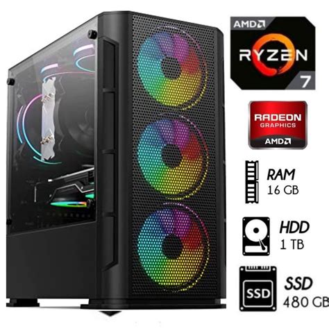 Computadora Pc Gamer Ryzen 7 5700G Ram 16GB DISCO 1TB SSD 480GB CASE