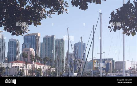 Yachts In Marina And Downtown City Skyline San Diego Cityscape