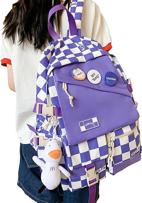 Mochila a Cuadros para niñas Mochilas Preppy de Tela Escocesa Simples