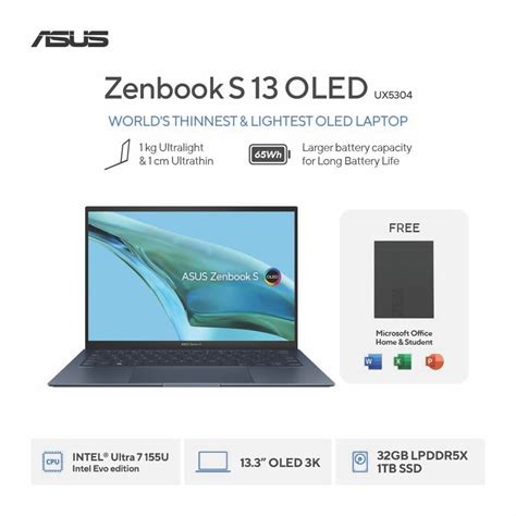 Jual Asus Zenbook S 13 OLED UX5304MA OLEDS711 Ultra 7 32GB 1TB W11