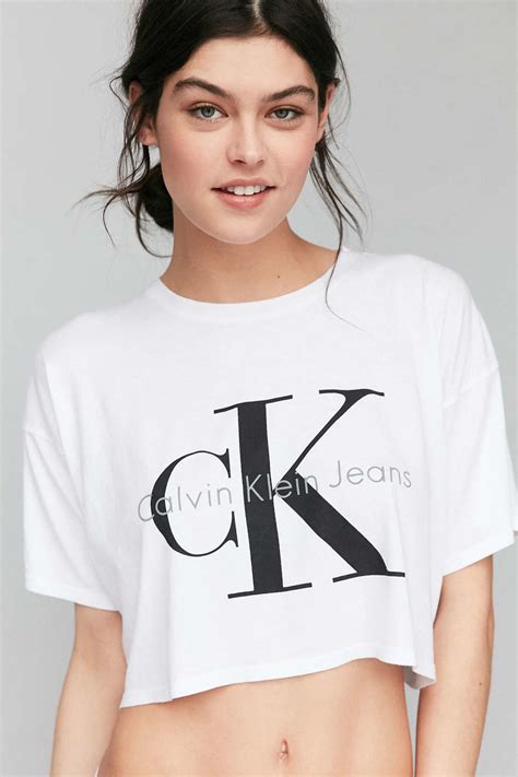 Lyst Calvin Klein Cropped Tee Shirt In White