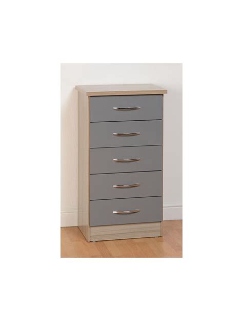 Nevada 5 Drawer Narrow Chest In Grey Gloss