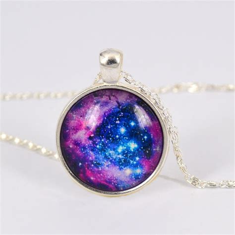 Galaxy Jewelry Galaxy Necklace Blue Necklace Moon Necklace Silver