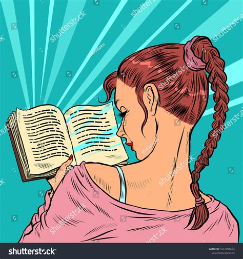 Young Woman Reading Book Pop Art Stock Vector Royalty Free 1667988694