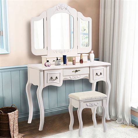 Zimtown Tri Folding White Vanity Makeup Dressing Table Set Wstool 5