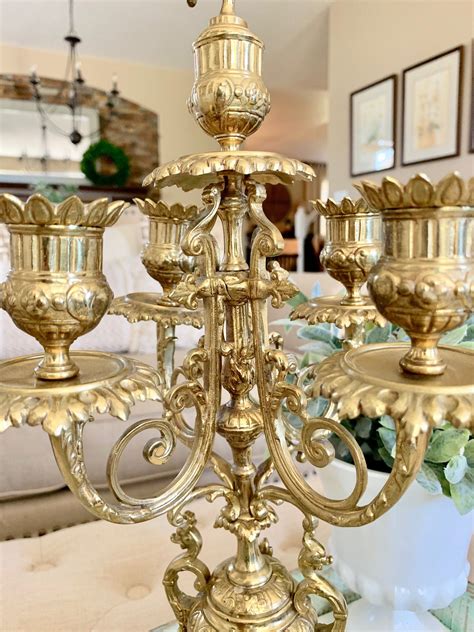 Vintage Italian 5 Arm Very Ornate Brass Candelabra Candle Holder