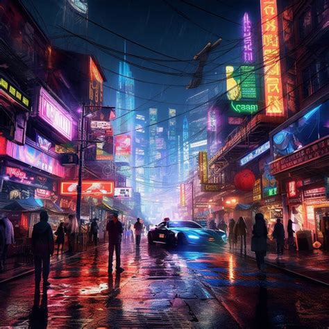 Neon City in Cyberpunk Style Stock Image - Image of blue, industrial: 277784591