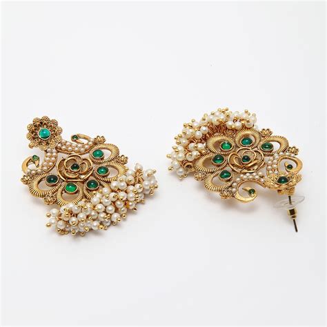 Panash Gold Plated Green Beaded And Pearls Handcrafted Jewellery Set