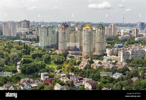 Aerial Top View Of Kiev City Skyline From Above Kyiv Downtown