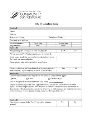 Fillable Online Title Vi Discrimination Complaint Form Mwcog Org Fax