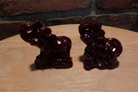 Vintage Red Molded Lucky Elephants Vintage Red Resin Elephants Asian