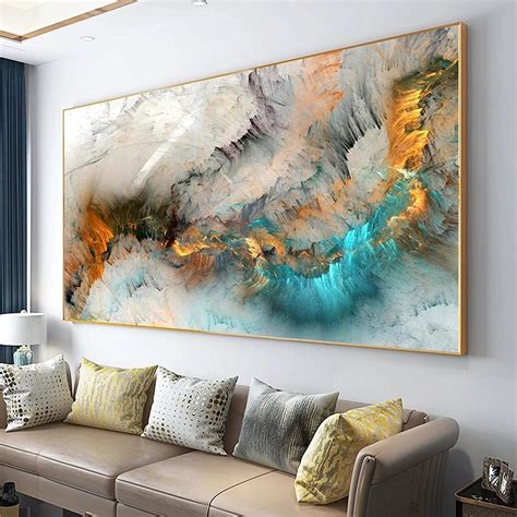 Framed wall art Light Gray Blue Yellow Cloud Abstract Canvas Frames - Canvas Painting Wall Art ...