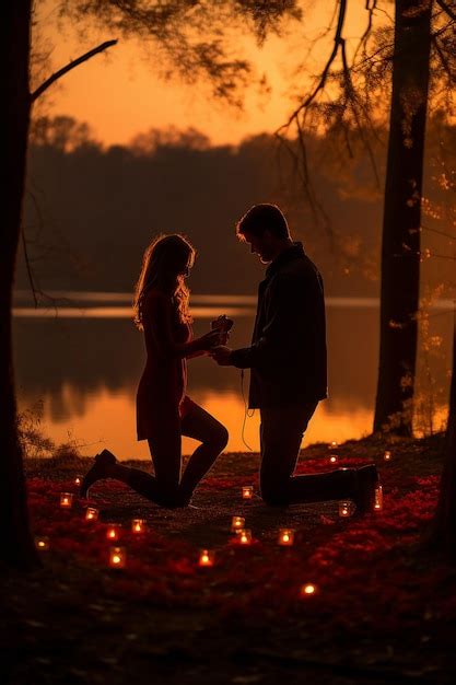 Premium Photo A Valentines Day Proposal In A Natural Setting