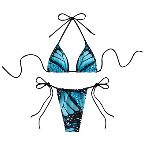 Qida Summer Halter Bikini Top Women Print Bikini Set Swimming Two